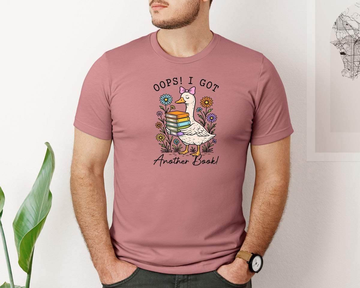 brand:Bella Canvas|color:Heather Mauve|Goose With Books Graphic T-Shirt