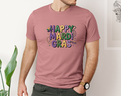 brand:Bella Canvas|color:Heather Mauve|Happy Mardi Gras Mardi Gras 5 Graphic T-Shirt