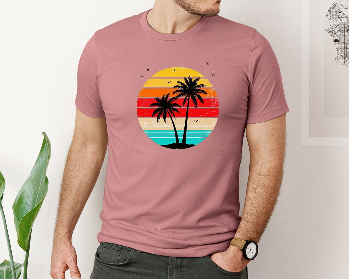 brand:Bella Canvas|color:Heather Mauve|Tropical Palm Trees T Shirt Design Graphic T-Shirt
