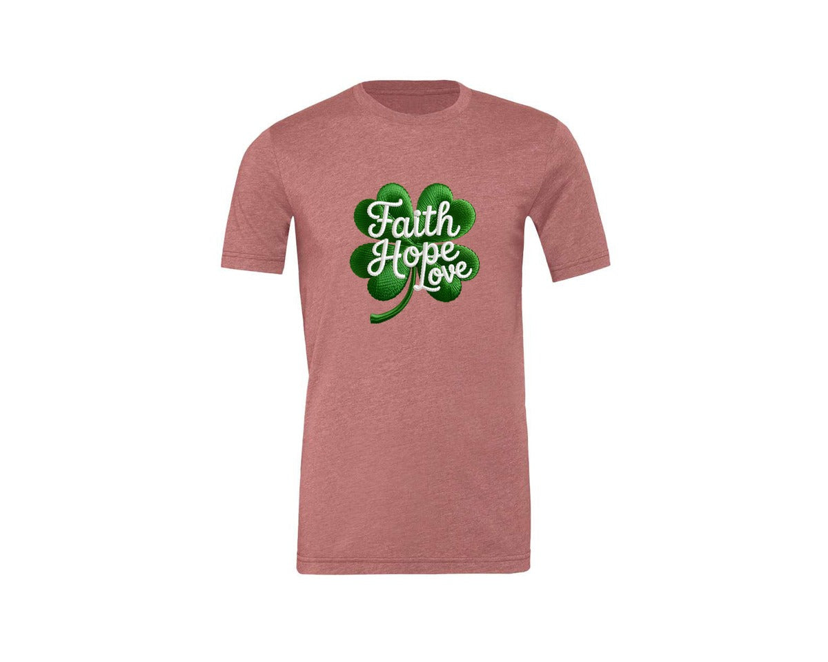 brand:Generic|color:Heather Mauve|Faith Hope Love Embroidery 3 Graphic T-Shirt