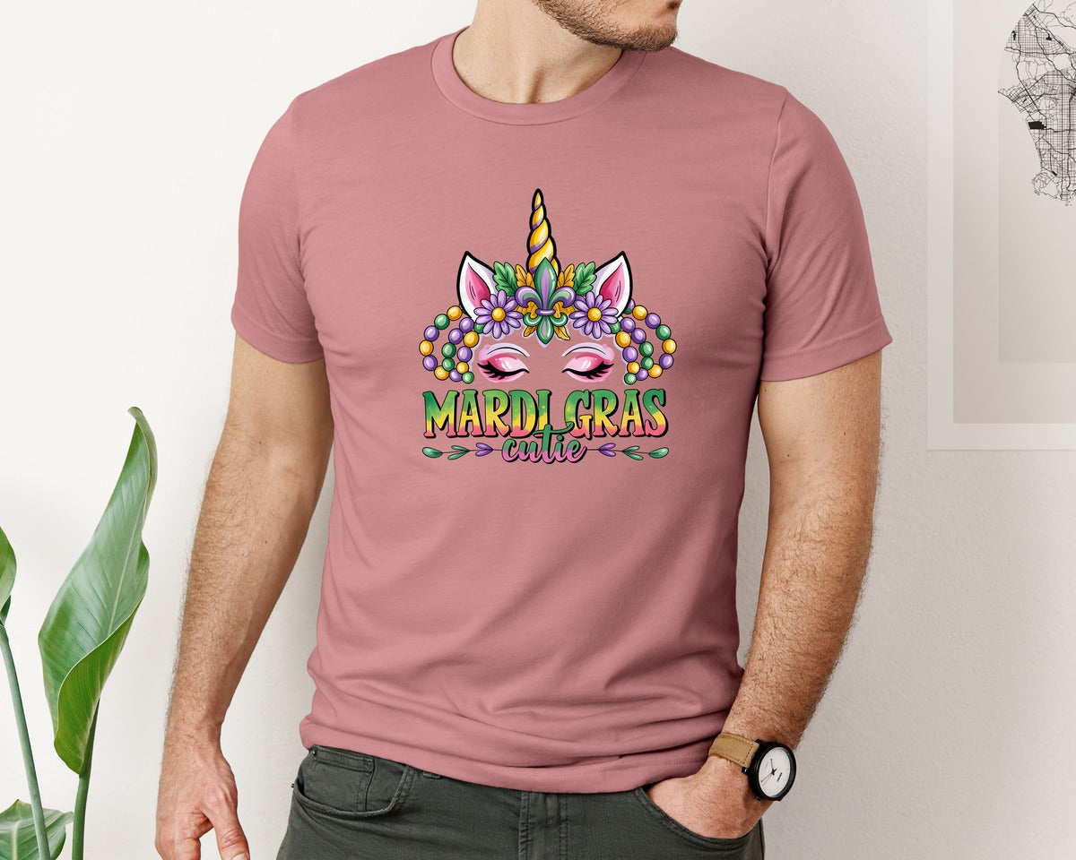 brand:Bella Canvas|color:Heather Mauve|Mardi Gras Cutie Fat Tuesday Graphic T-Shirt