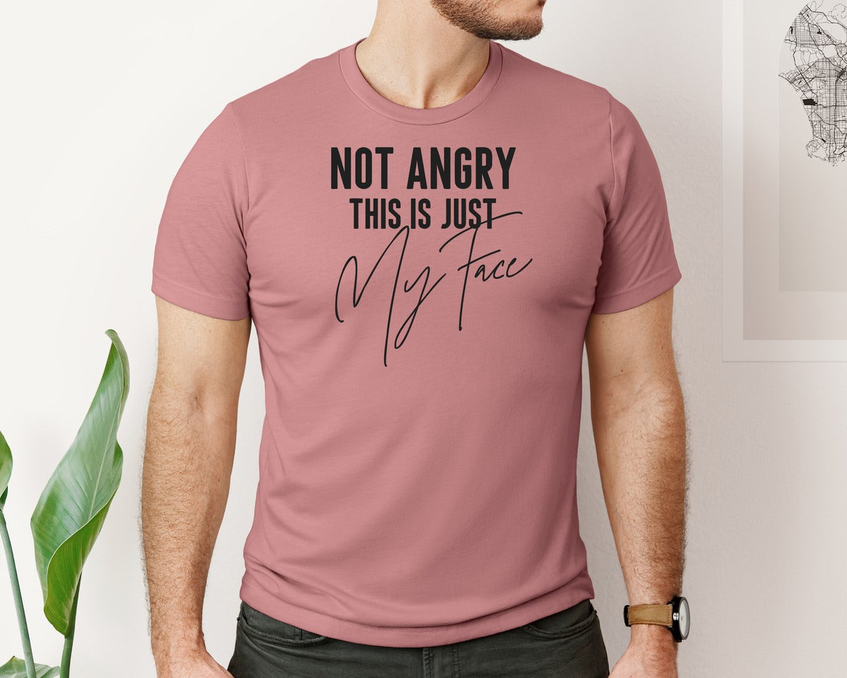 brand:Bella Canvas|color:Heather Mauve|Im Not Angry This Is Just My Face 2 Graphic T-Shirt
