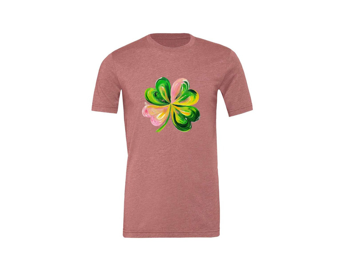 brand:Generic|color:Heather Mauve|Brushstroke Shamrock Graphic T-Shirt