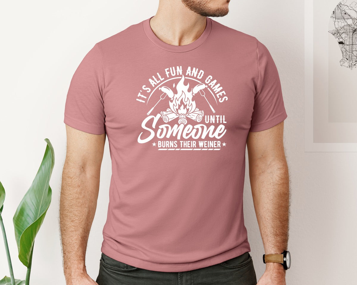 brand:Bella Canvas|color:Heather Mauve|Funny Campfire Outdoor Graphic T-Shirt