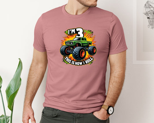 Kids Im 3 Monster Truck 3Rd Graphic T-Shirt