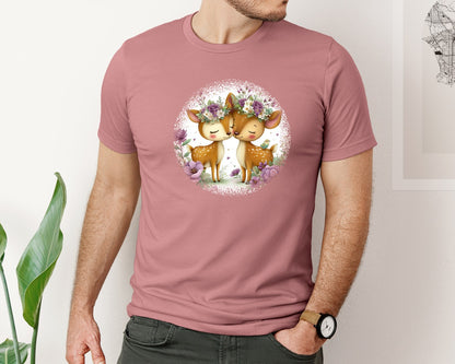 brand:Bella Canvas|color:Heather Mauve|Couple Animals Round Tshirt 32 Graphic T-Shirt