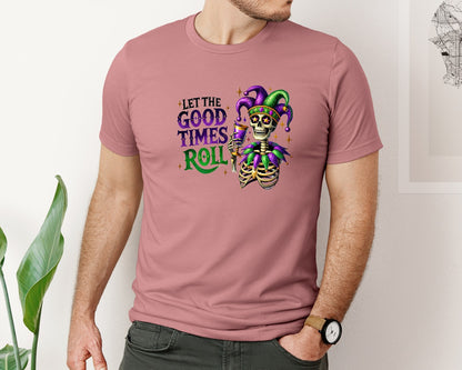 brand:Bella Canvas|color:Heather Mauve|Let The Good Times Roll Mardi Gras 4 Graphic T-Shirt