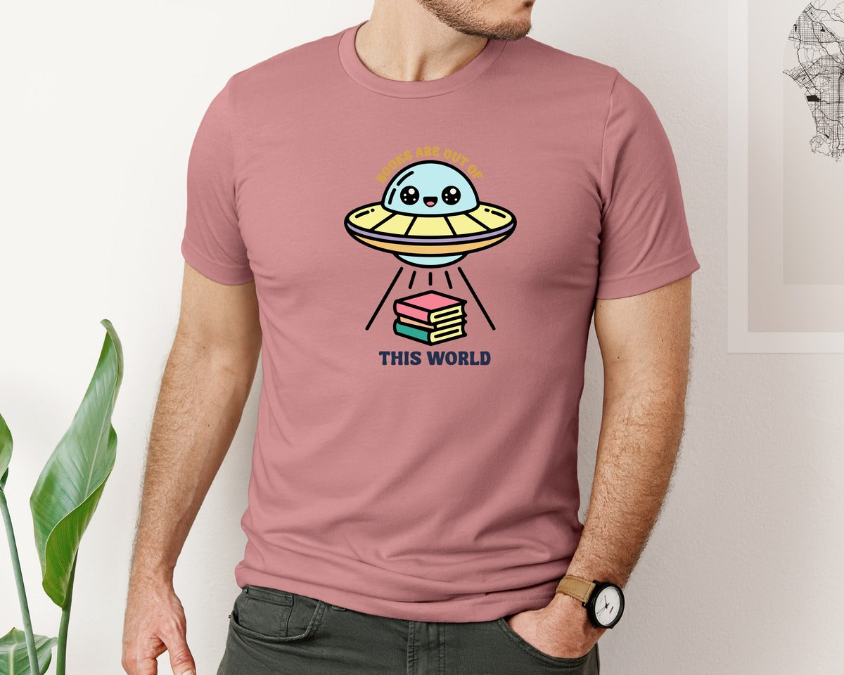 brand:Bella Canvas|color:Heather Mauve|Books Are Out Of This World T Shirt Graphic T-Shirt