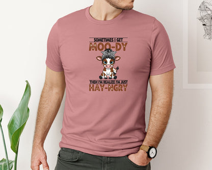 brand:Bella Canvas|color:Heather Mauve|Sometimes I Get Moo Dy Hay Ngry Cow Graphic T-Shirt