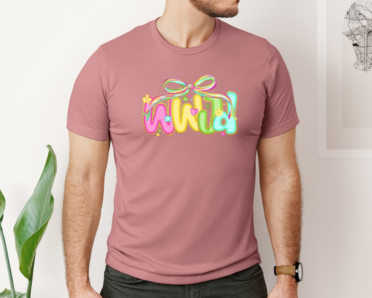 brand:Bella Canvas|color:Heather Mauve|Wwjd Neon Christian Design Graphic T-Shirt