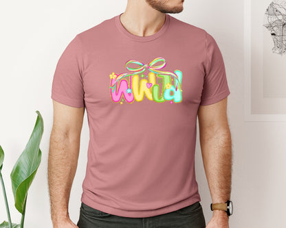 brand:Bella Canvas|color:Heather Mauve|Wwjd Neon Christian Design Graphic T-Shirt