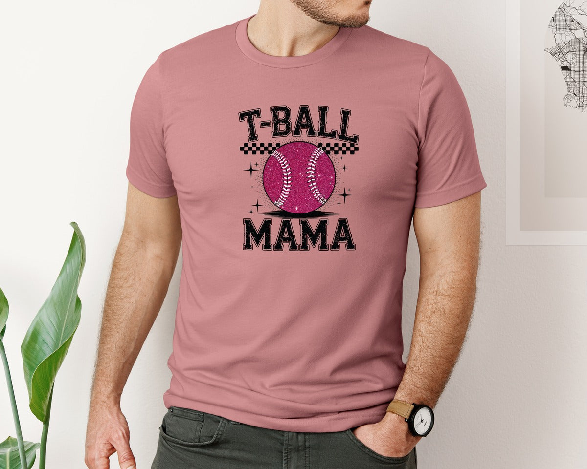 brand:Bella Canvas|color:Heather Mauve|T Ball Mama Shirt Glitter Baseball Graphic T-Shirt
