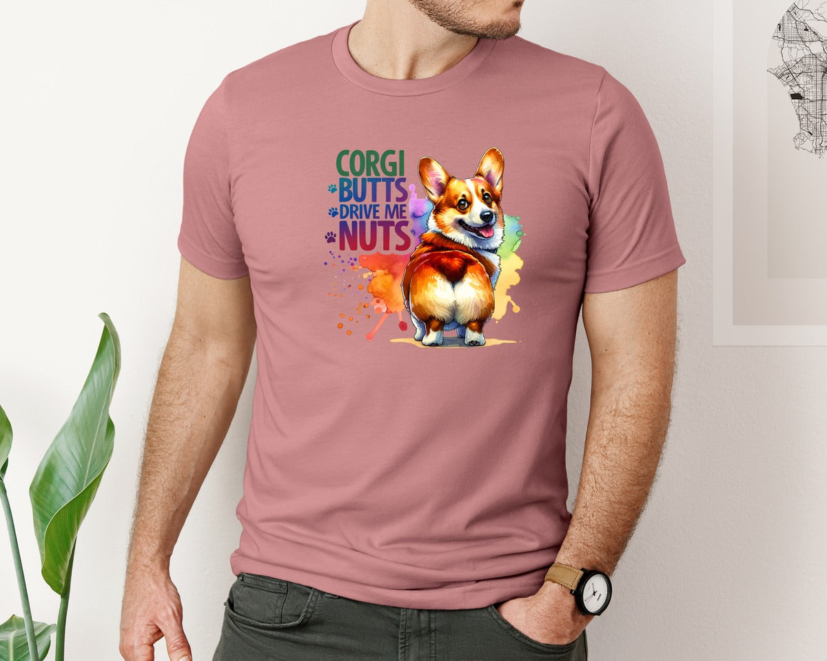 brand:Bella Canvas|color:Heather Mauve|Funny Corgi Dog Mama Graphic T-Shirt