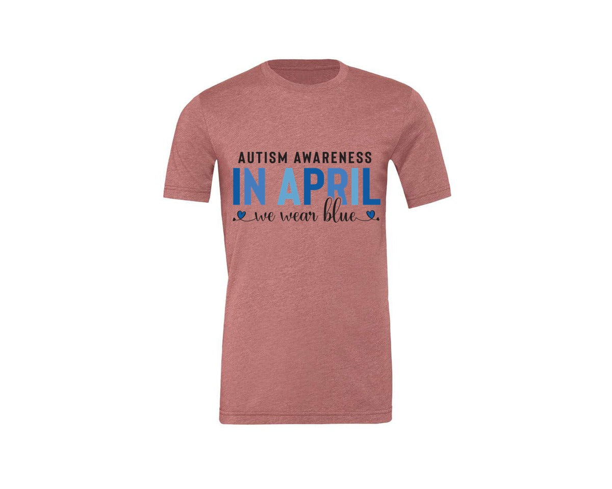 brand:Generic|color:Heather Mauve|Autism Awareness In April We Wear Blue 7 Graphic T-Shirt