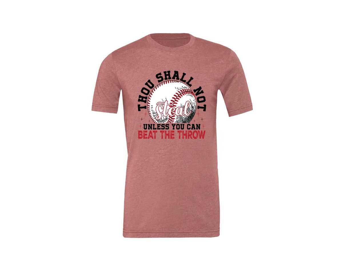 brand:Generic|color:Heather Mauve|Funny Baseball Thou Shall Not Steal Graphic T-Shirt