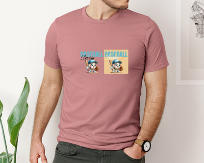brand:Bella Canvas|color:Heather Mauve|Baseball Buddy Cute Mascot Graphic T-Shirt