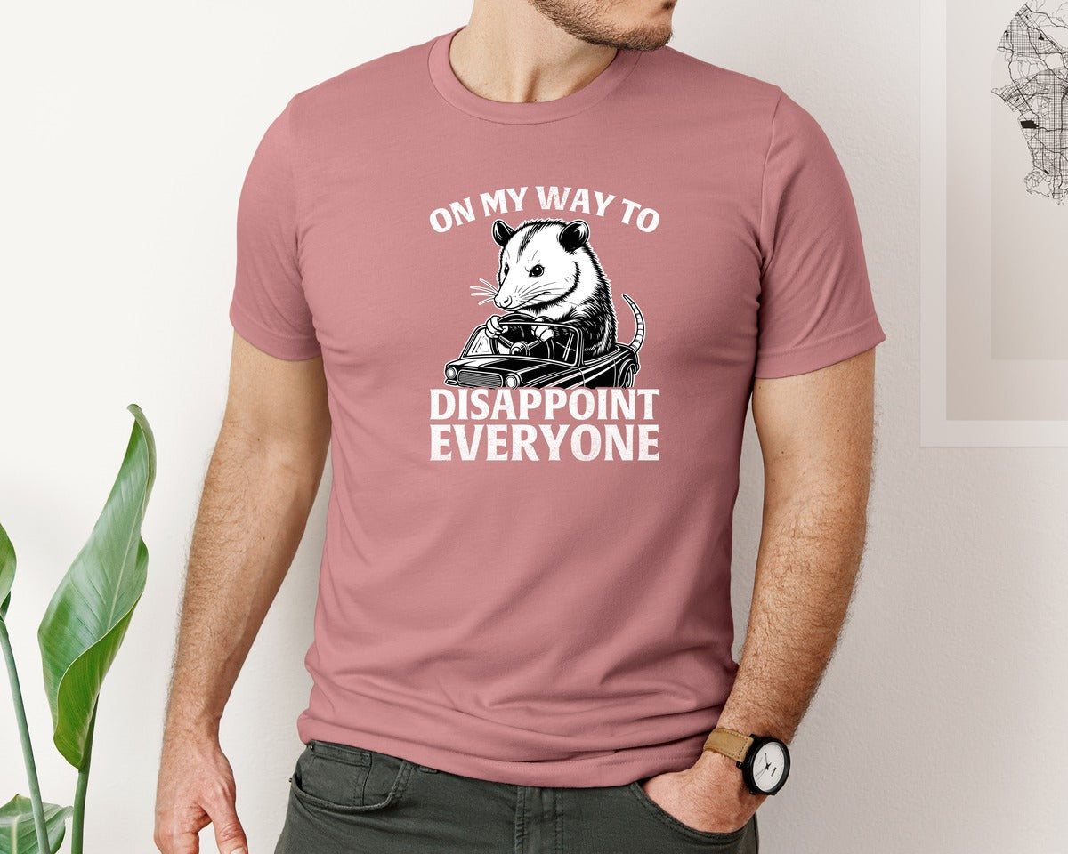 brand:Bella Canvas|color:Heather Mauve|Funny Opossum Driving T Shirt Design Graphic T-Shirt