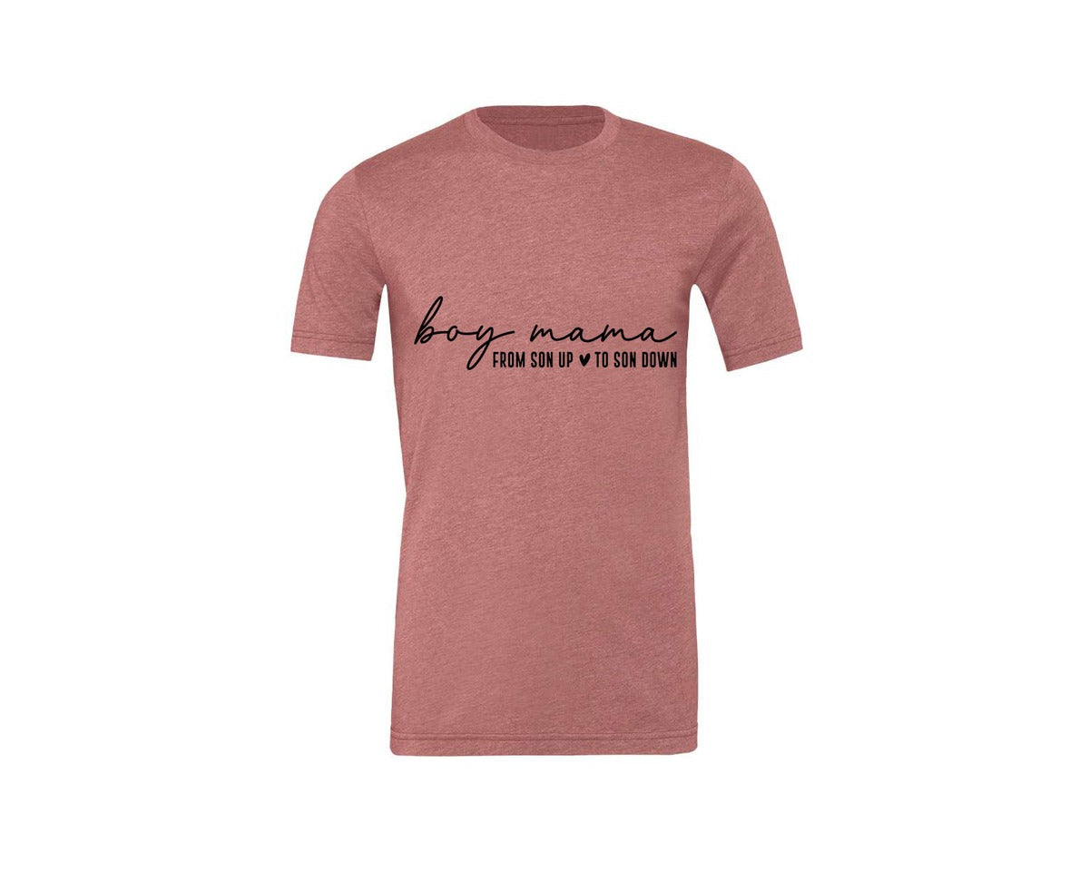 brand:Generic|color:Heather Mauve|Boy Mama From Son Up To Son Down 3 Graphic T-Shirt