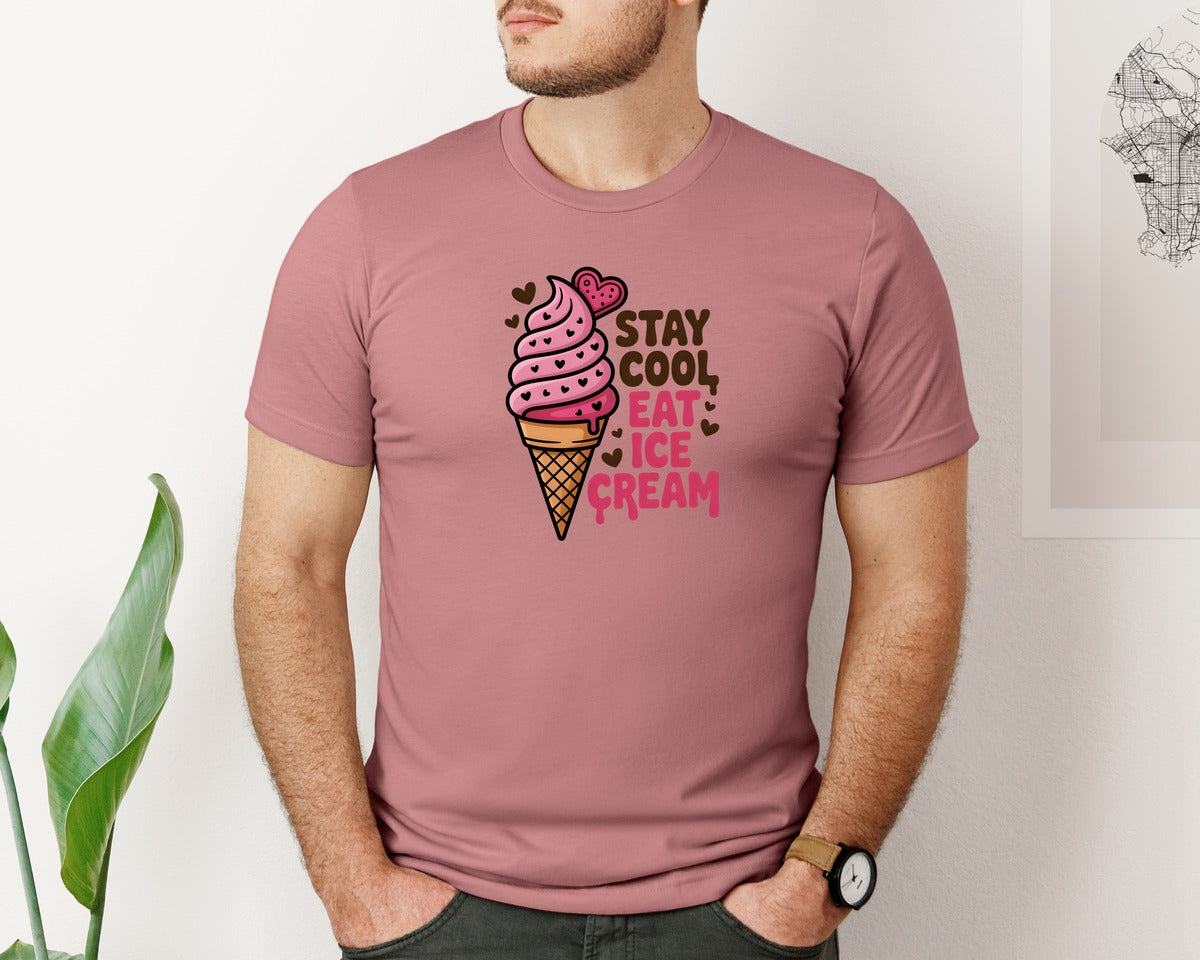 brand:Bella Canvas|color:Heather Mauve|Stay Cool Ice Cream Valentine 2 Graphic T-Shirt