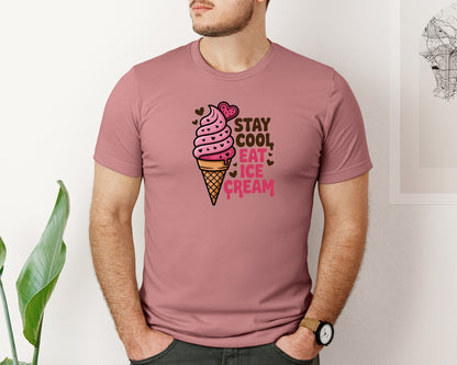 brand:Bella Canvas|color:Heather Mauve|Stay Cool Ice Cream Valentine 2 Graphic T-Shirt
