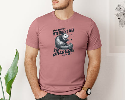 brand:Bella Canvas|color:Heather Mauve|My Way Through Life Possum Retro Shirt Graphic T-Shirt