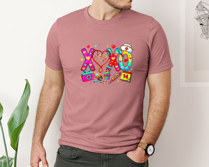 brand:Bella Canvas|color:Heather Mauve|Xoxo Nurse Love Medical Design Graphic T-Shirt
