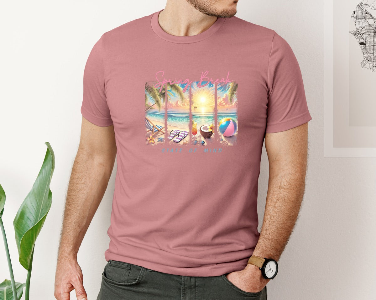 brand:Bella Canvas|color:Heather Mauve|Spring Break Vacation Beach Graphic T-Shirt