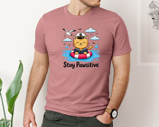 Stay Pawsitive Cat Captain Floating Graphic T-Shirt