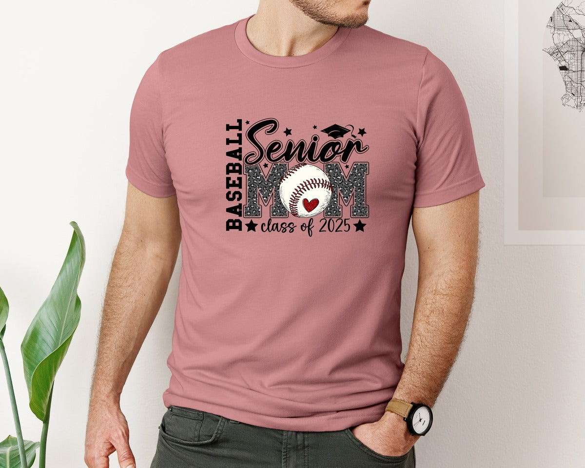 brand:Bella Canvas|color:Heather Mauve|Senior Baseball Mom Class Of 2025 Graphic T-Shirt