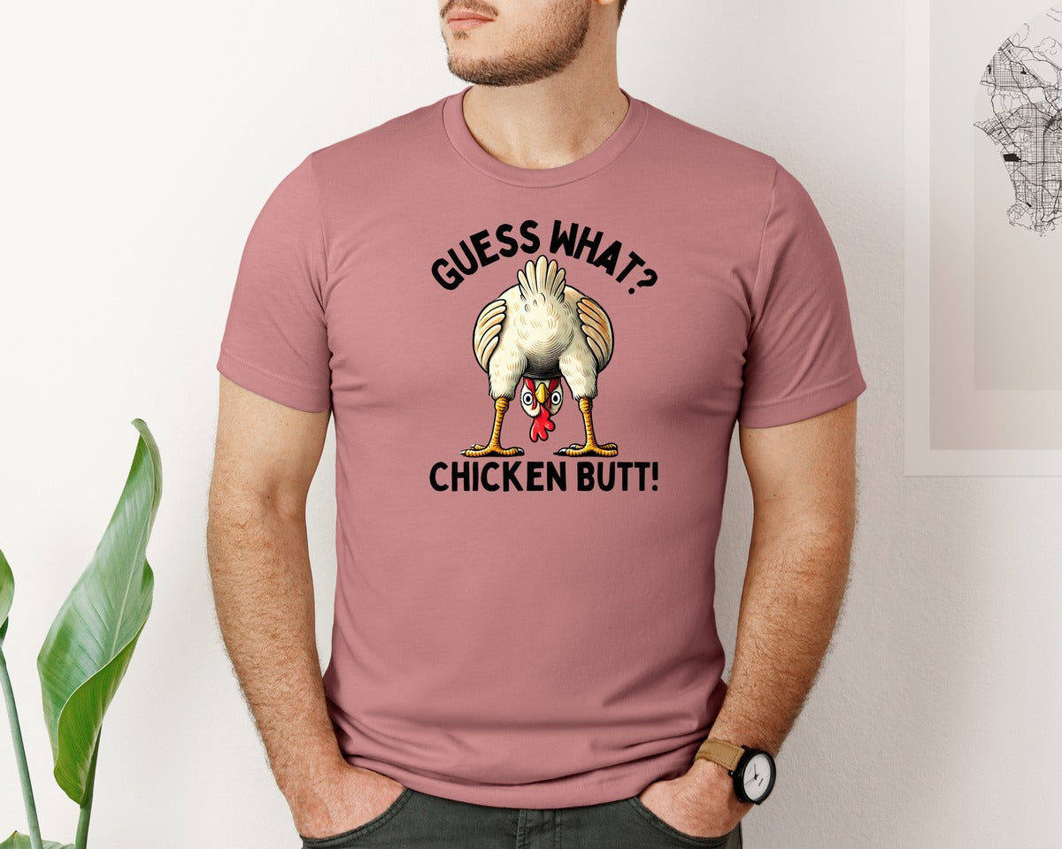 brand:Bella Canvas|color:Heather Mauve|Funny Guess What Chicken Butt 2 Graphic T-Shirt