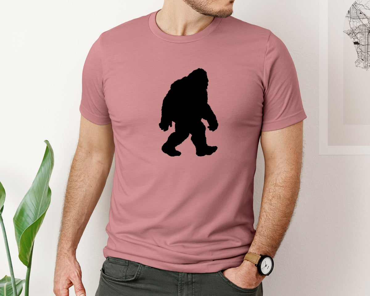 brand:Bella Canvas|color:Heather Mauve|Bigfoot Sasquatch Figure Design Graphic T-Shirt