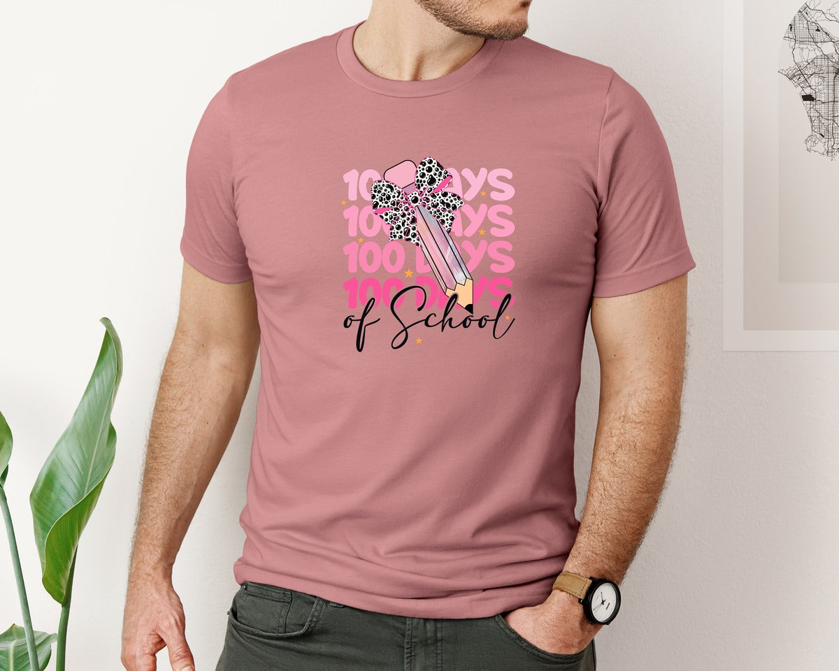brand:Bella Canvas|color:Heather Mauve|100Th Day Of School Graphic T-Shirt