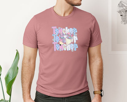 brand:Bella Canvas|color:Heather Mauve|Preppy Teacher Coquette Teacher 2 Graphic T-Shirt