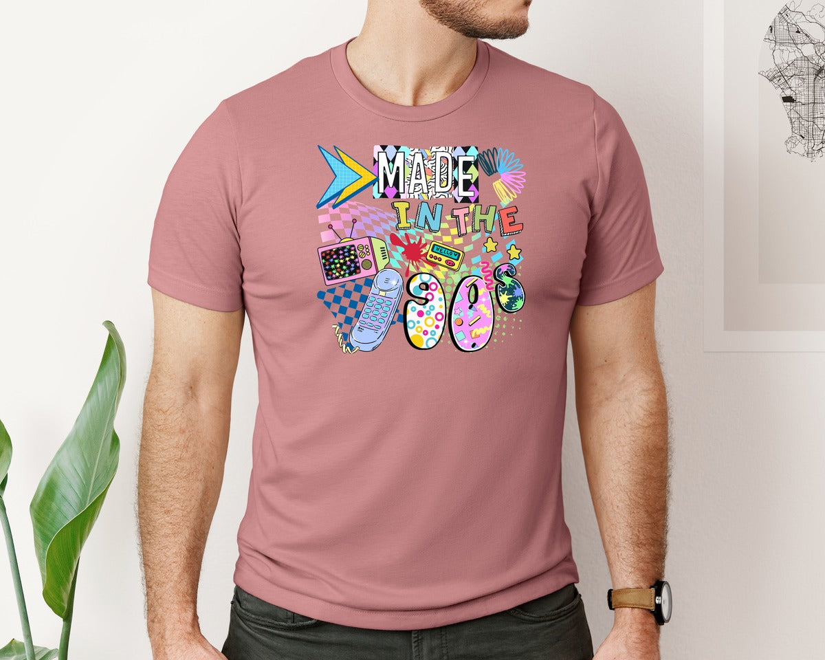 brand:Bella Canvas|color:Heather Mauve|Made In The 90S Retro Music Vintage Graphic T-Shirt