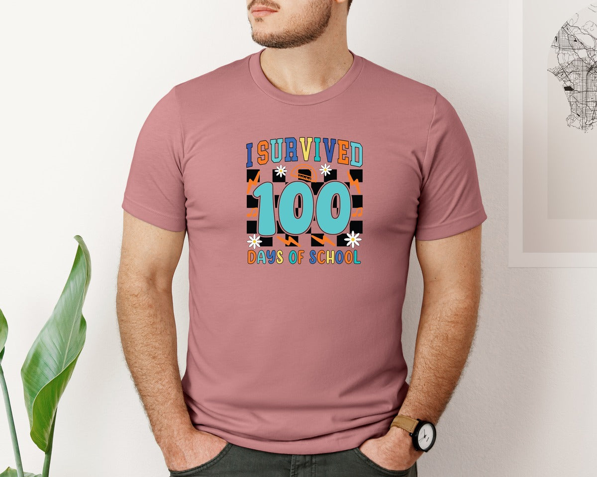 brand:Bella Canvas|color:Heather Mauve|I Survived 100 Days Of School 30 Graphic T-Shirt