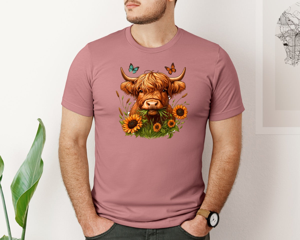 brand:Bella Canvas|color:Heather Mauve|Highland Cow Design 2 Graphic T-Shirt