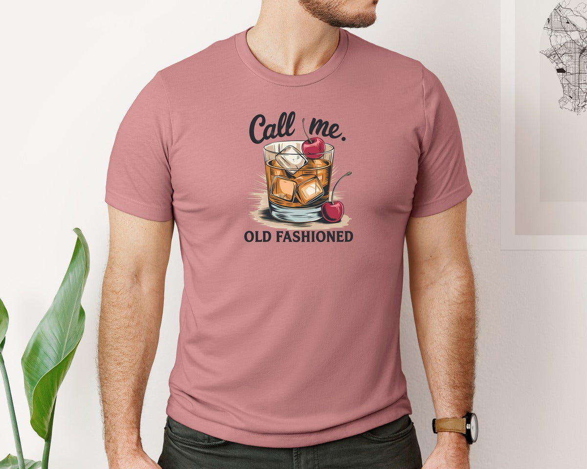 brand:Bella Canvas|color:Heather Mauve|Call Me Old Fashioned Retro Whiskey 2 Graphic T-Shirt