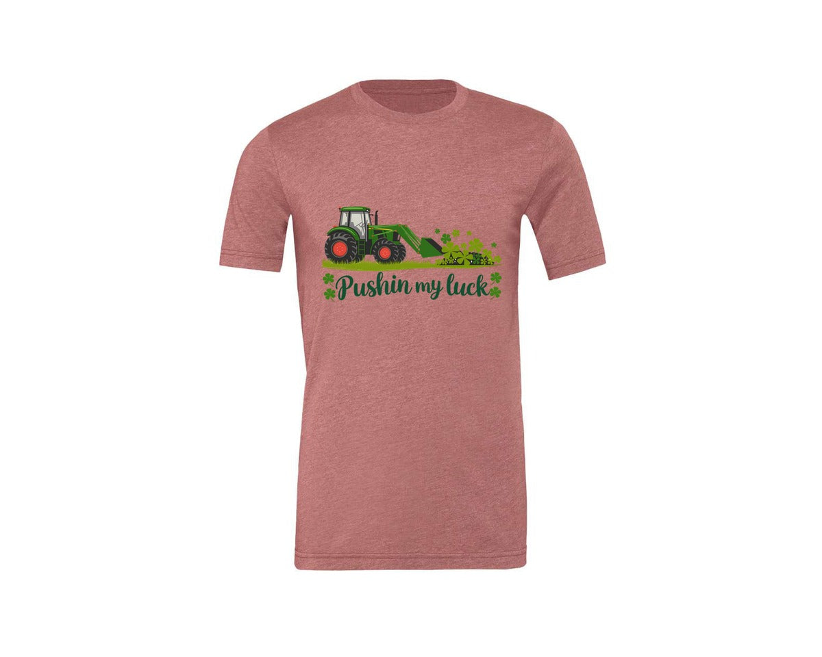 brand:Generic|color:Heather Mauve|Pushin My Luck St Patricks Day 3 Graphic T-Shirt