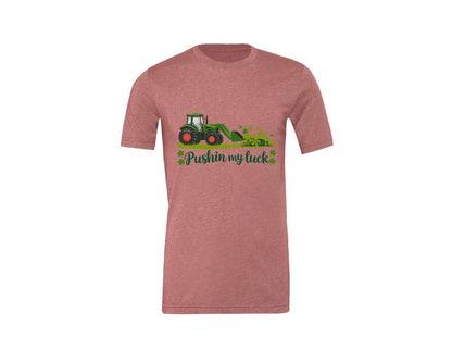 brand:Generic|color:Heather Mauve|Pushin My Luck St Patricks Day 3 Graphic T-Shirt