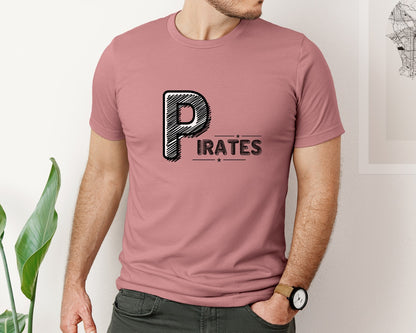 brand:Bella Canvas|color:Heather Mauve|Pirates Distressed Pirates Graphic T-Shirt