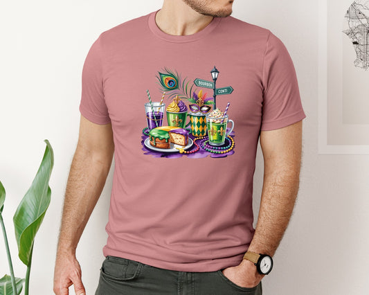 Mardi Gras Drinks King Cake 4 Graphic T-Shirt