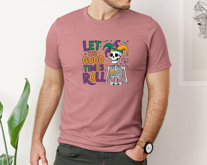 brand:Bella Canvas|color:Heather Mauve|Let The Good Times Roll Mardi Gras 2 Graphic T-Shirt