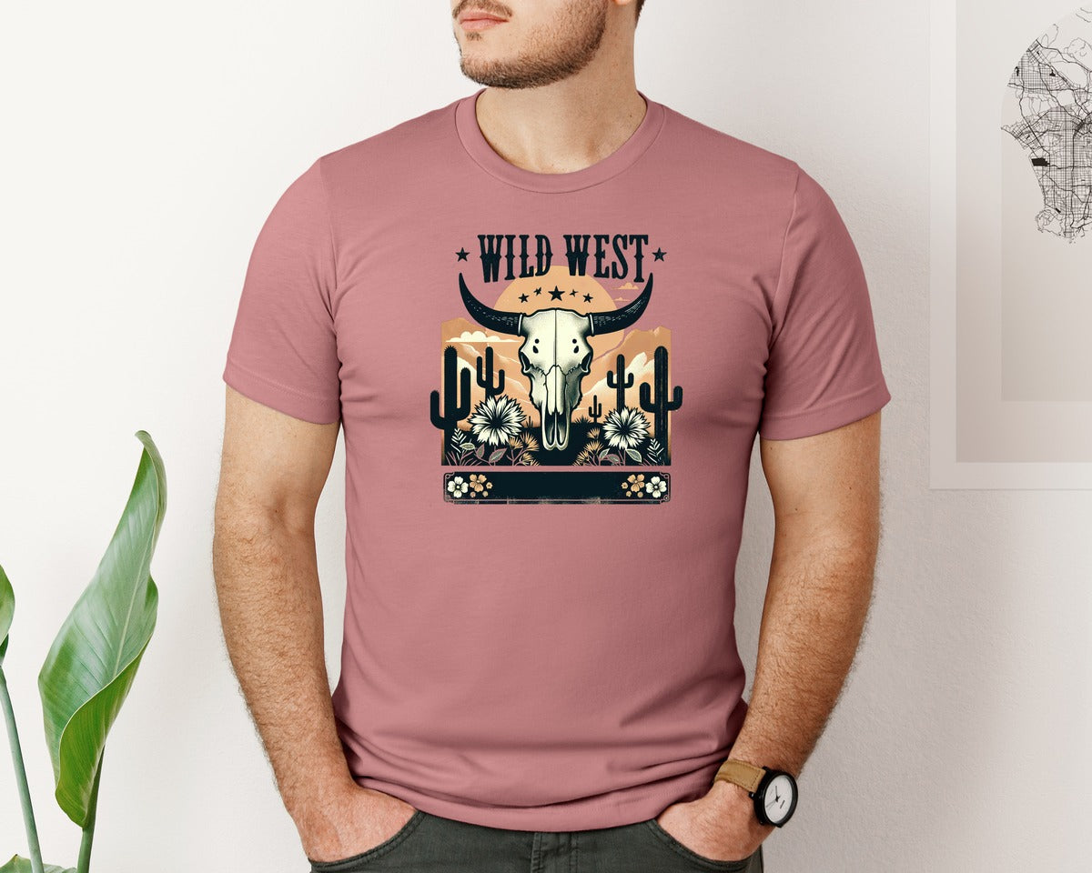 brand:Bella Canvas|color:Heather Mauve|Wild West Western Country Graphic T-Shirt