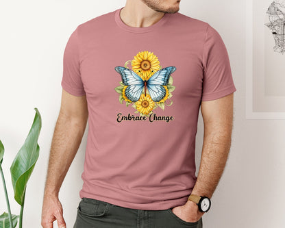 brand:Bella Canvas|color:Heather Mauve|Graceful Butterfly On Sunflower Graphic T-Shirt