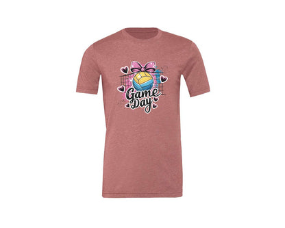 brand:Generic|color:Heather Mauve|Game Day Volleyball Cute Girly Spo Graphic T-Shirt