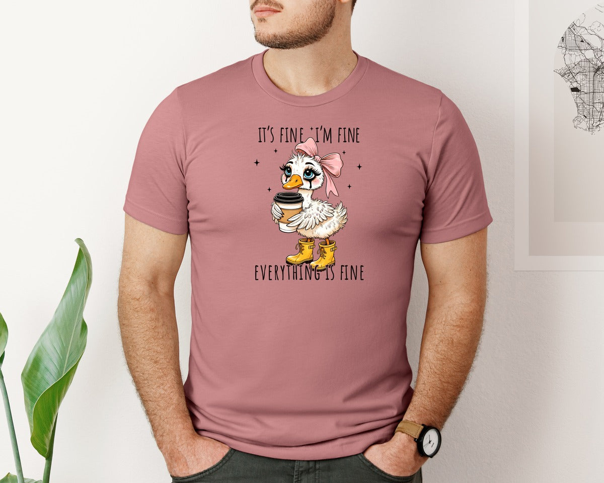 brand:Bella Canvas|color:Heather Mauve|Funny Goose Its Fine Everything Is Fine Graphic T-Shirt