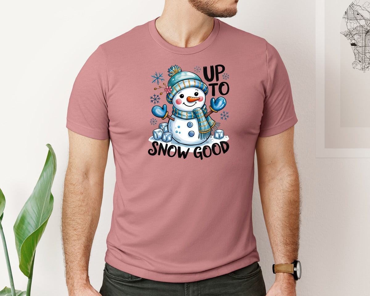 brand:Bella Canvas|color:Heather Mauve|Funny Winter Snowman Up To Snow Graphic T-Shirt