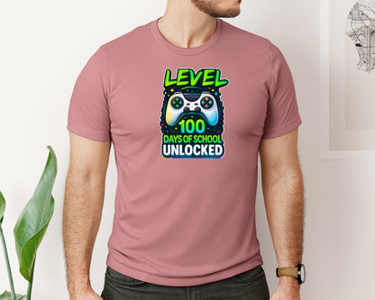 brand:Bella Canvas|color:Heather Mauve|Level 100 Day Of School Shirt Design Graphic T-Shirt