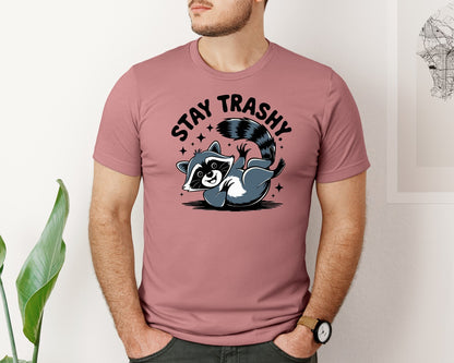 brand:Bella Canvas|color:Heather Mauve|Stay Trashy Cute Raccoon Art Graphic T-Shirt