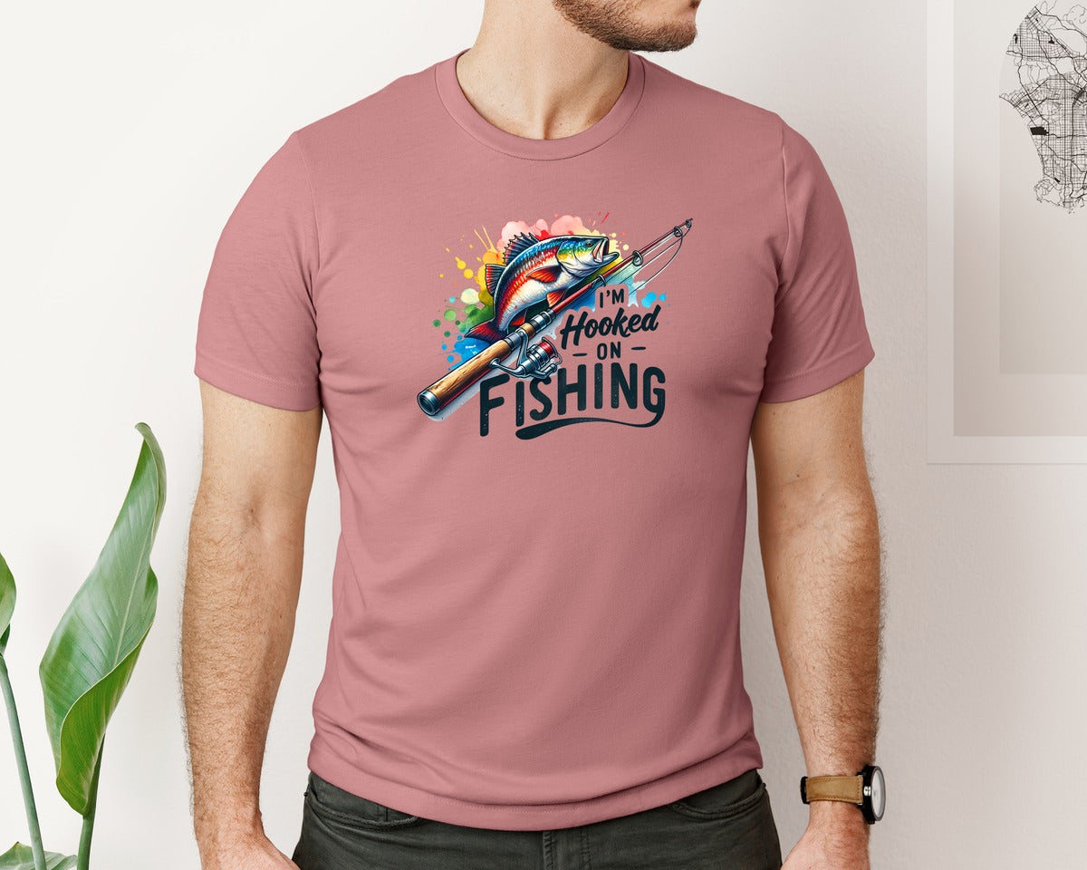 brand:Bella Canvas|color:Heather Mauve|Im Hooked On Fishing Graphic T-Shirt